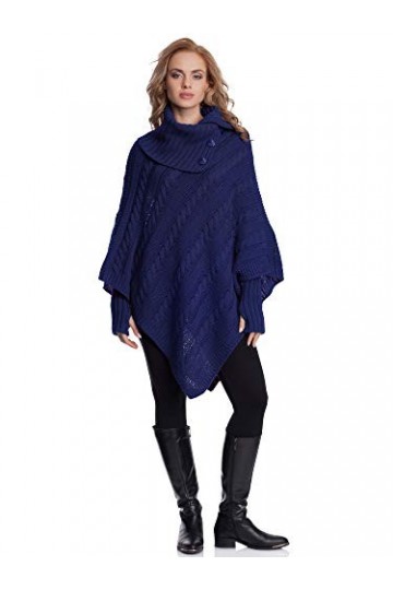 Merry Style Poncho Vêtement dhiver Femme N4293 Bleu Sombre, One Size 