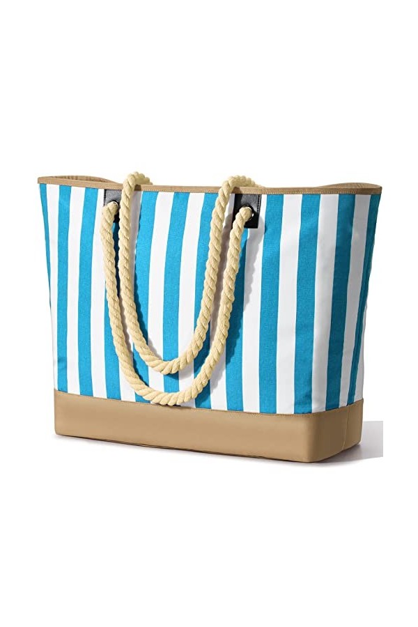 oscaurt Sac de plage imperméable à rayures avec fermeture éclair et poche anti-humidité, grand sac de plage pour femme