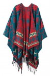 Urban GoCo Femmes Rétro Imprimé Châle Cape Manteau Tassel Poncho Cardigan Bleu 