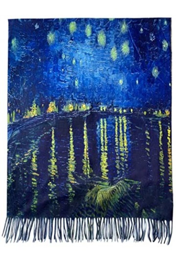FM® Châle en laine mélangée, texture cachemire, peinture à base dart pour lautomne et lhiver -Van Gogh Night Over Rhône- P
