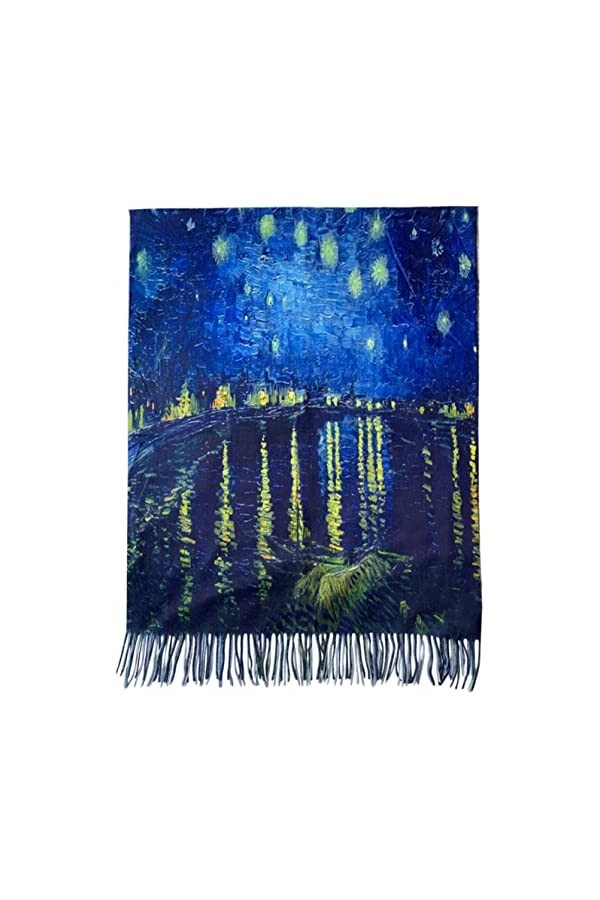 FM® Châle en laine mélangée, texture cachemire, peinture à base dart pour lautomne et lhiver -Van Gogh Night Over Rhône- P