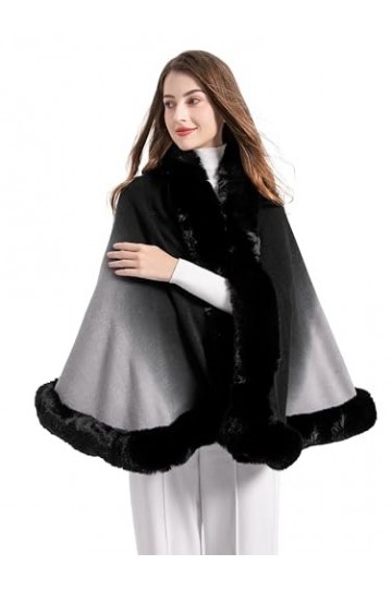 ZLYC Châle dhiver en fausse fourrure pour femme, Dip Dye Noir, taille unique