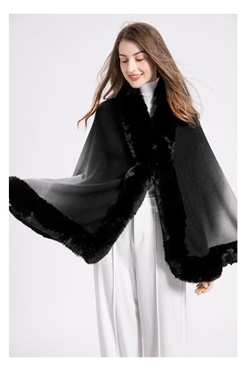 ZLYC Châle dhiver en fausse fourrure pour femme, Dip Dye Noir, taille unique