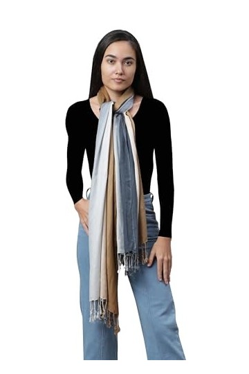 ALLEN & MATE Écharpe châle pashmina douce fabriquée à la main pour femme dans des couleurs unies, Moka/gris froid ombré, tail