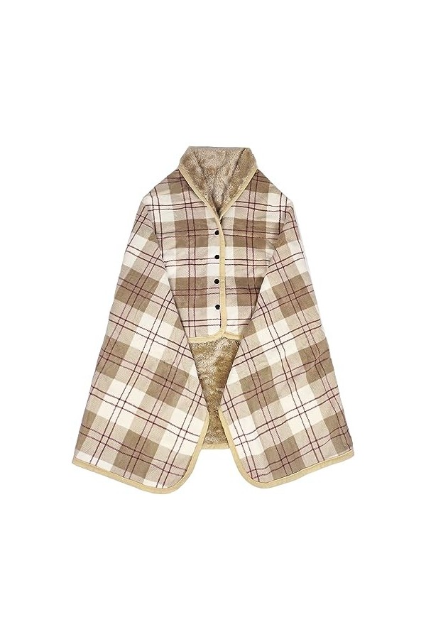 Joligiao Femme Poncho Polaire Sweat Plaid Châle Polaire Cape Cardigan en Flanelle Chaud dhiver avec Boutons Couverture à Car