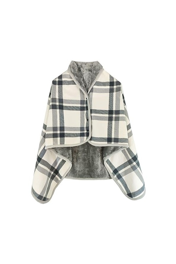 Joligiao Femme Poncho Polaire Sweat Plaid Châle Polaire Cape Cardigan en Flanelle Chaud dhiver avec Boutons Couverture à Car