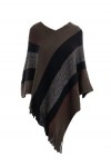 Rayson Cape Poncho Femme Tricoté avec Rayures Hiver Chaud Poncho Chale Femme Long col V Chic Crochet Pull Poncho avec Franges