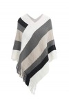 Rayson Cape Poncho Femme Tricoté avec Rayures Hiver Chaud Poncho Chale Femme Long col V Chic Crochet Pull Poncho avec Franges