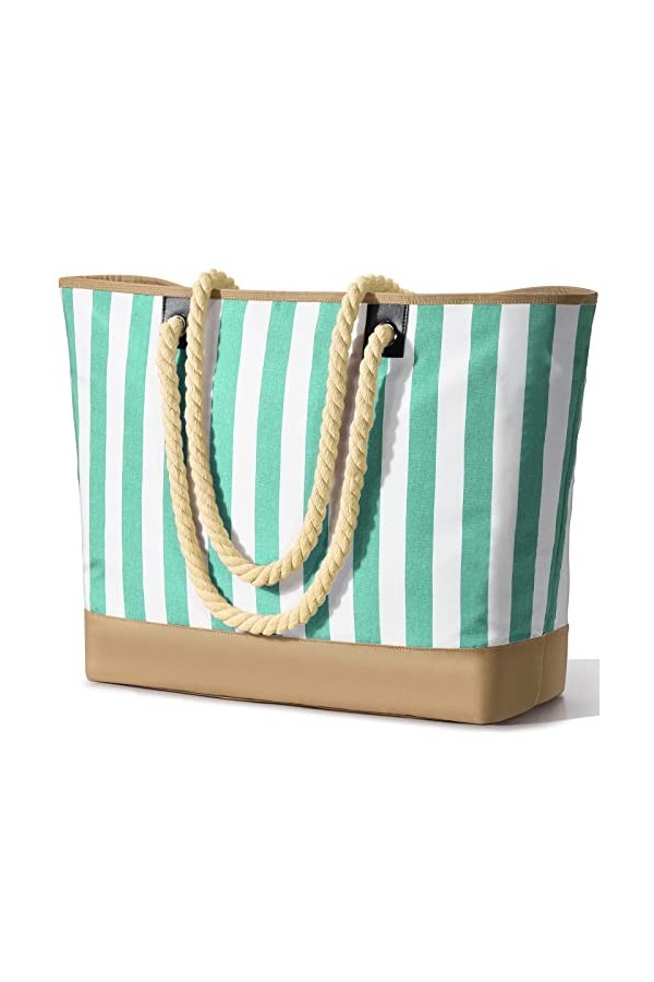 oscaurt Sac de plage imperméable à rayures avec fermeture éclair et poche anti-humidité, grand sac de plage pour femme