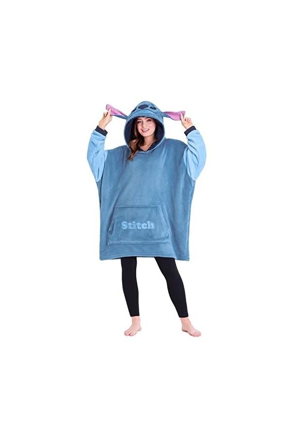 Disney Pull Plaid Femme Plaid Pull Polaire Sweat Oversize Poncho Pilou Stitch Jack Skellington Taille Unique Noir/Violet Mal