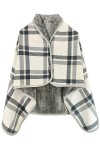 CheChury Femme Poncho Polaire Plaid Châle Polaire Cape Chaud dhiver avec Boutons Couverture à Carreaux Large Long Pancho Châ