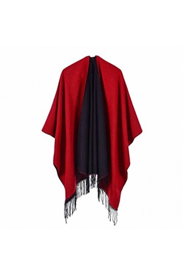 Kuukaas Poncho écharpe Wrap Femme Open Front Tricot Ponchos & Capes pour femme 130 x 150 cm, Style 2 - Rouge, 130*150 CM