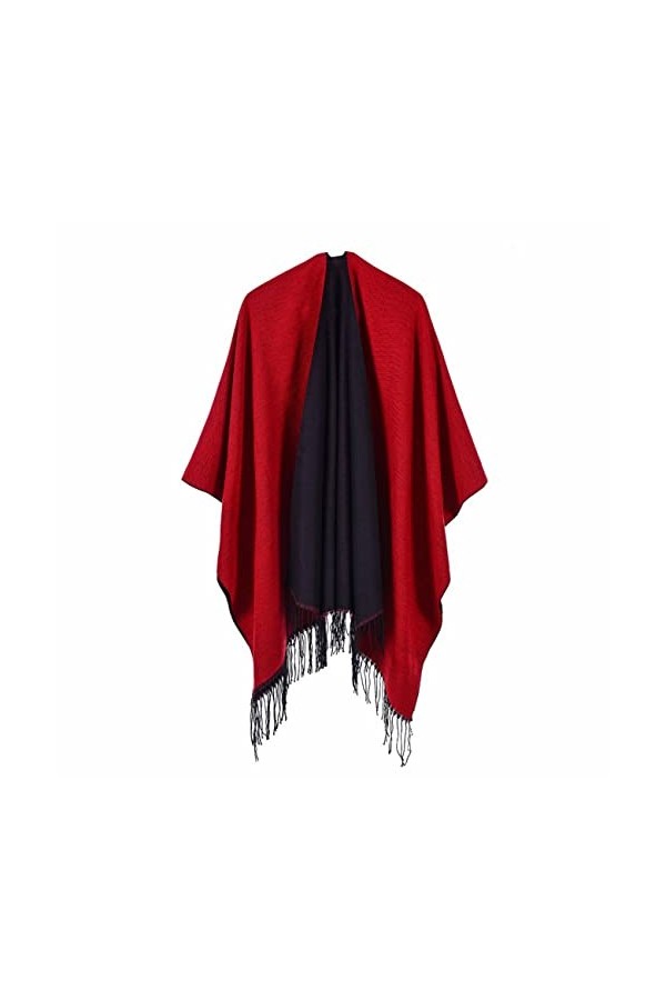 Kuukaas Poncho écharpe Wrap Femme Open Front Tricot Ponchos & Capes pour femme 130 x 150 cm, Style 2 - Rouge, 130*150 CM