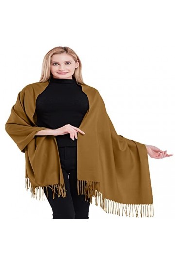 CJ Apparel Écharpe pashmina 100 % cachemire fabriquée à la main au Népal, beige foncé, taille unique