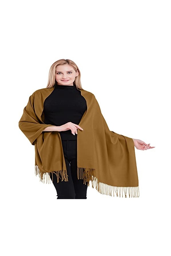 CJ Apparel Écharpe pashmina 100 % cachemire fabriquée à la main au Népal, beige foncé, taille unique