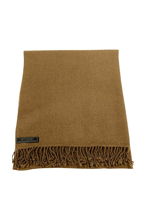 CJ Apparel Écharpe pashmina 100 % cachemire fabriquée à la main au Népal, beige foncé, taille unique