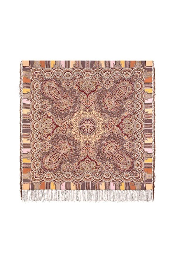 Écharpe Pawlow Pavlovo Posad pour femme 100 % laine avec cachemire et fleurs 125 cm x 125 cm, beige