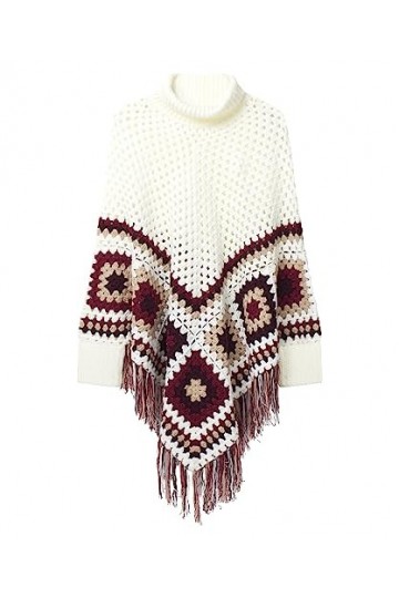 Joe Browns Poncho dhiver à col roulé à Franges au Crochet Écharpe pour Temps Froid, Crème/Multicolore, Taille Unique Femme