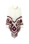 Joe Browns Poncho dhiver à col roulé à Franges au Crochet Écharpe pour Temps Froid, Crème/Multicolore, Taille Unique Femme