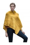 Aran Woollen Mills Poncho en laine mérinos pour femme - Confortable - Pull en tricot torsadé - Taille unique, jaune, taille u