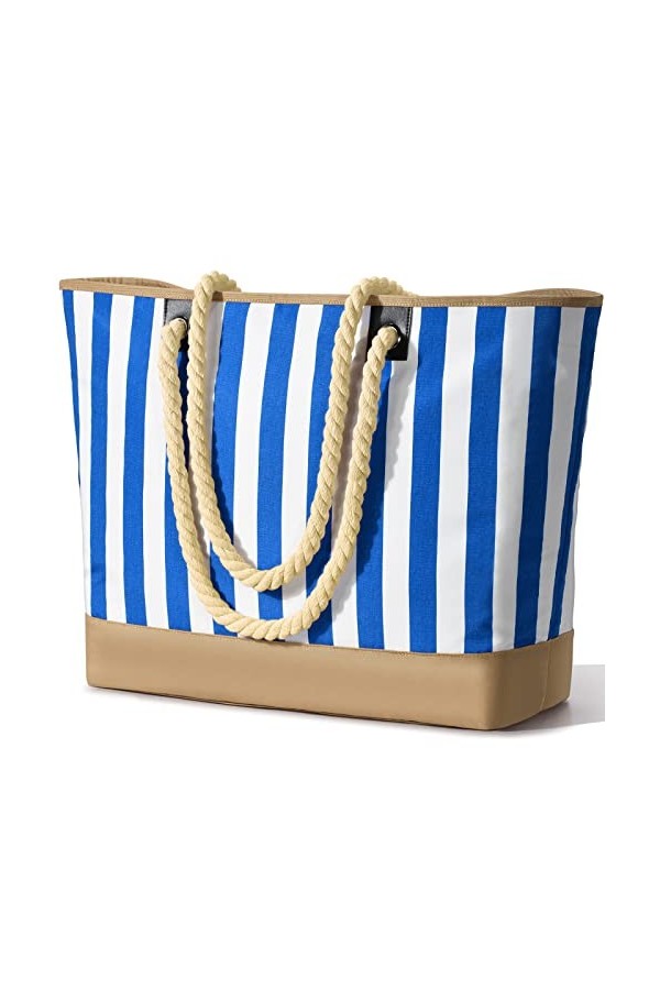 oscaurt Sac de plage imperméable à rayures avec fermeture éclair et poche anti-humidité, grand sac de plage pour femme