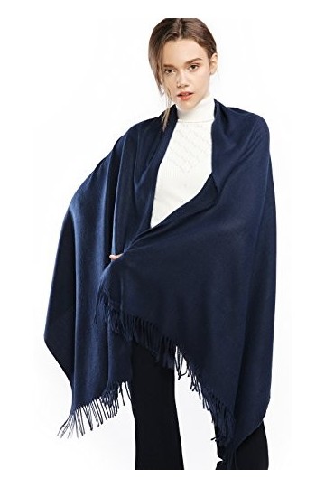 RIIQIICHY Écharpe Dhiver en Laine Cachemire Sensation de Chaleur Grande Écharpe Pashmina Étole Pour Femmes,Marine,Large