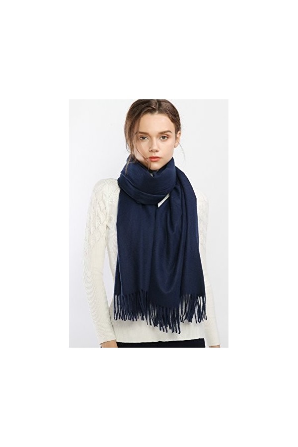 RIIQIICHY Écharpe Dhiver en Laine Cachemire Sensation de Chaleur Grande Écharpe Pashmina Étole Pour Femmes,Marine,Large