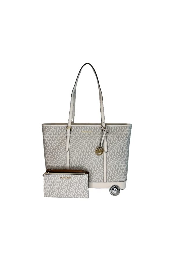 Michael Kors Michael Kors Jet Set Sac fourre-tout de voyage avec double fermeture éclair et crochet pour sac à main, Crème lé