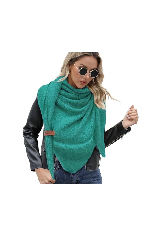 Vijamiy Écharpe Triangle Femme Foulard Hiver Chaude Multifonctionnelle Châle avec Boucle en Cuir Souple Confortable 200x80cm 