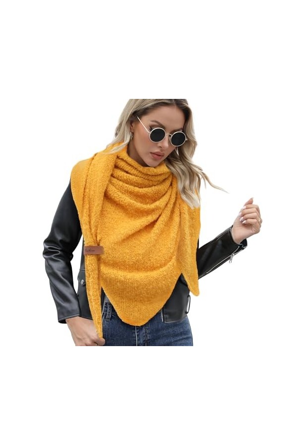 Vijamiy Écharpe Triangle Femme Foulard Hiver Chaude Multifonctionnelle Châle avec Boucle en Cuir Souple Confortable 200x80cm 