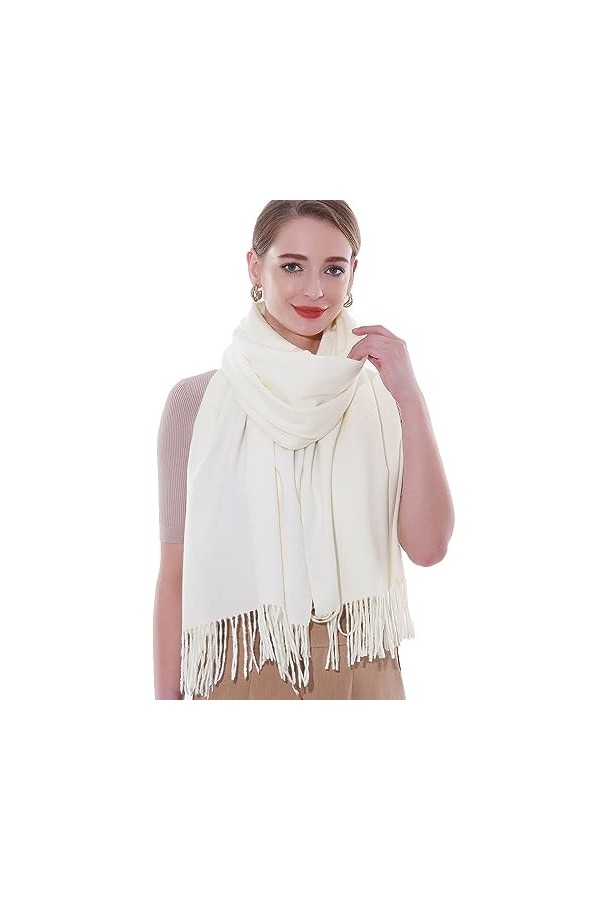 SWAT PANY Écharpe Femme Robe de Soirée Classique Hiver Plaine Écharpe Blanc Étole Femme Festive