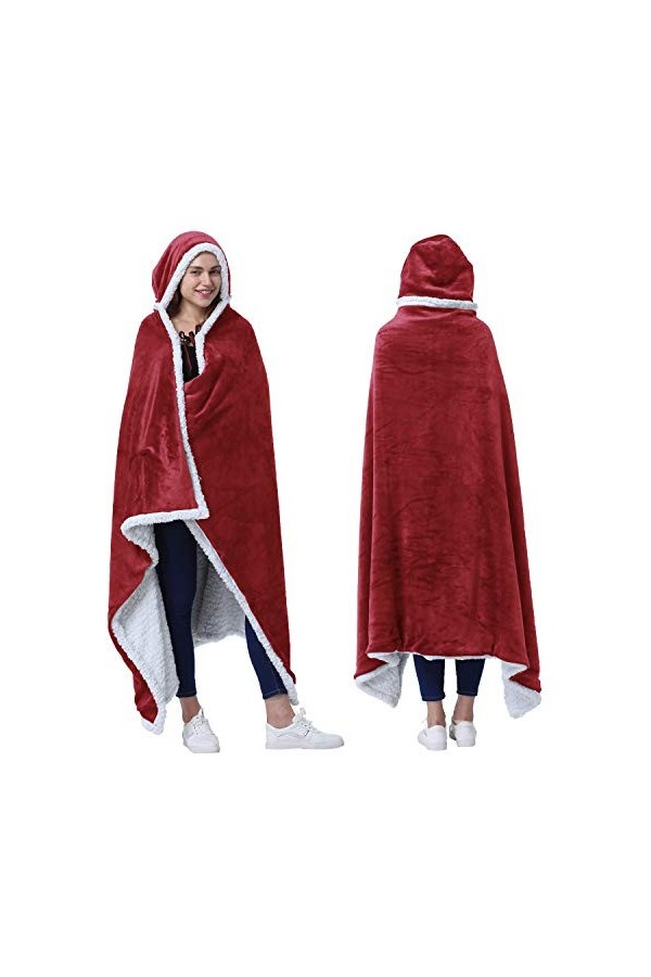 Catalonia Poncho à capuche avec poches pour les mains | Cape confortable en polaire Sherpa pour enfants et adultes, cadeau po