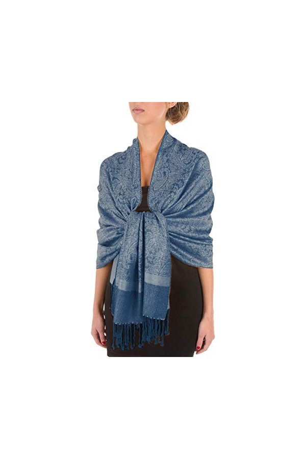 Sakkas 70" x 28 "châle auto-design Paisley - cache-cœur/étole - DenimBlue