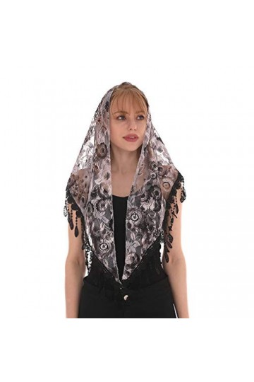 LMVERNA Châle Triangle Dentelle Mantilla Voile Léger Tassel Foulard Mode Floral Châles et Wraps pour Femme - Rouge - Medium
