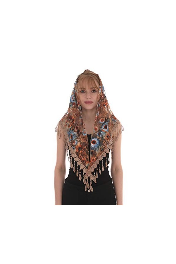 LMVERNA Châle Triangle Dentelle Mantilla Voile Léger Tassel Foulard Mode Floral Châles et Wraps pour Femme - Rouge - Medium