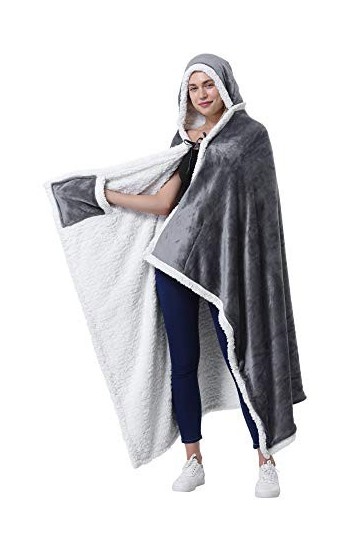 Catalonia Poncho à capuche avec poches pour les mains | Cape confortable en polaire Sherpa pour enfants et adultes, cadeau po