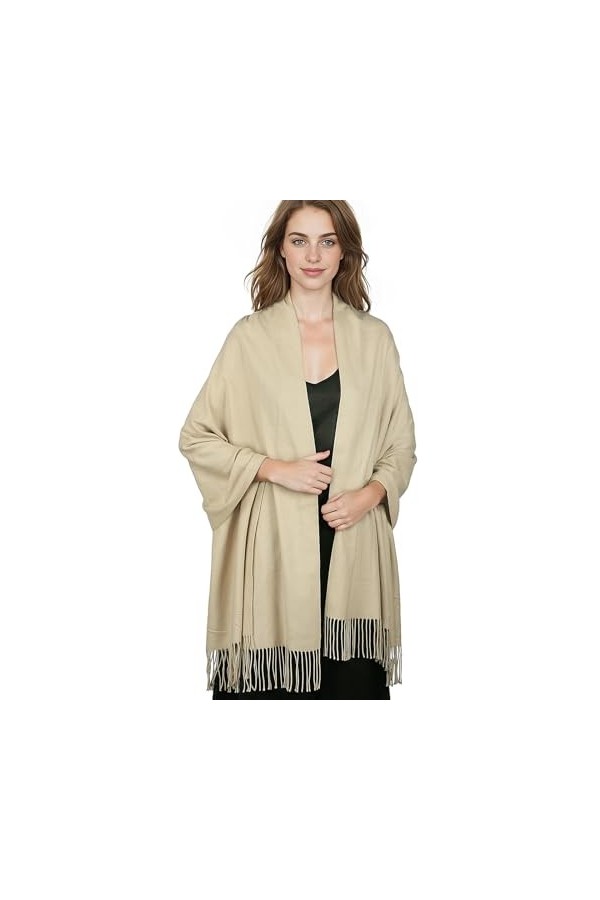 Châle pashmina pour femme, grande écharpe dhiver douce châle et châle pour robes de soirée, châle pour mariage, beige, Taill