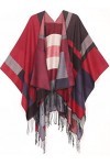 Sakkas 1927 - Cardigan Poncho Ouvert Devant réversible Avi pour Femme avec Cape Ruana et Franges - Rouge - OS