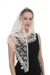 Voile dentelle Mantilla voile châle ou foulard latin Mass Head Cover avec dentelle à franges, Champagne2., Medium