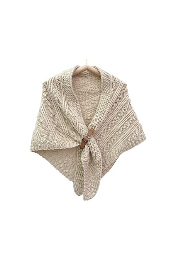 WUURAA Coréen Nouveau Tricoté Châle Écharpe Châle Boucle Femmes Évider Grand Triangulaire Boucle En Cuir Bavoir Avec Chaud Et