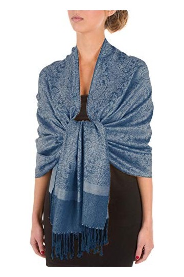 Sakkas 70" x 28 "châle auto-design Paisley - cache-cœur/étole - DenimBlue