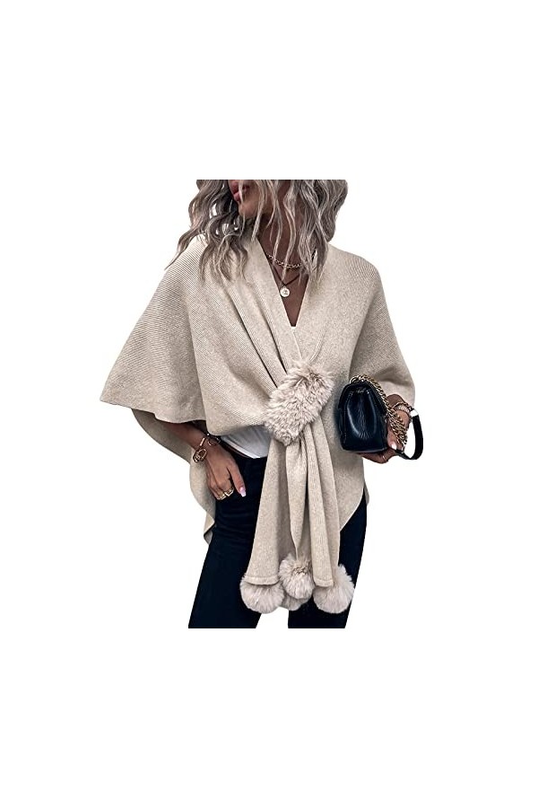 Geagodelia Poncho Cape Femme Hiver Chaud Écharpe Châle Foulard Elégant en Tricot Gilet Cardigan Chic Manteau Épais avec Pompo