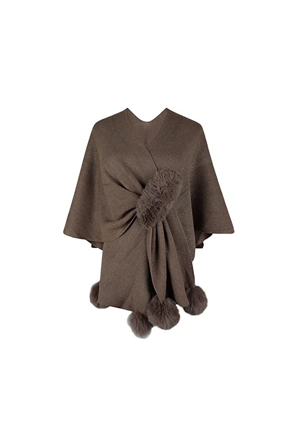 Geagodelia Poncho Cape Femme Hiver Chaud Écharpe Châle Foulard Elégant en Tricot Gilet Cardigan Chic Manteau Épais avec Pompo