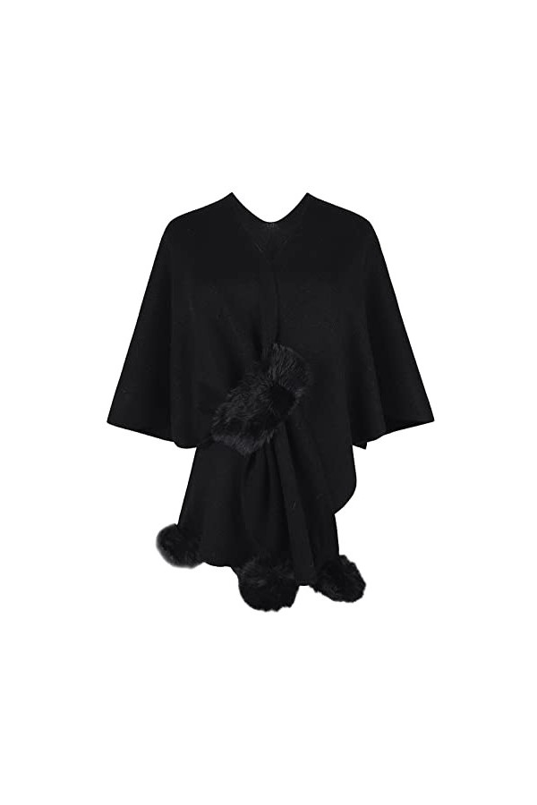 Geagodelia Poncho Cape Femme Hiver Chaud Écharpe Châle Foulard Elégant en Tricot Gilet Cardigan Chic Manteau Épais avec Pompo