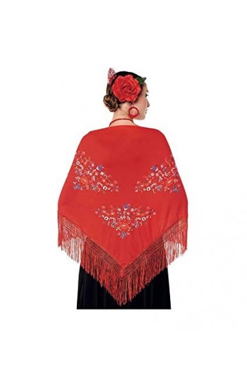 Châle Manille Chulapa Femme 【Taille Adulte 150 x 60 cm 】[Couleur rouge] Costume Chulapa Châle Flamenco Broderie San Isidro