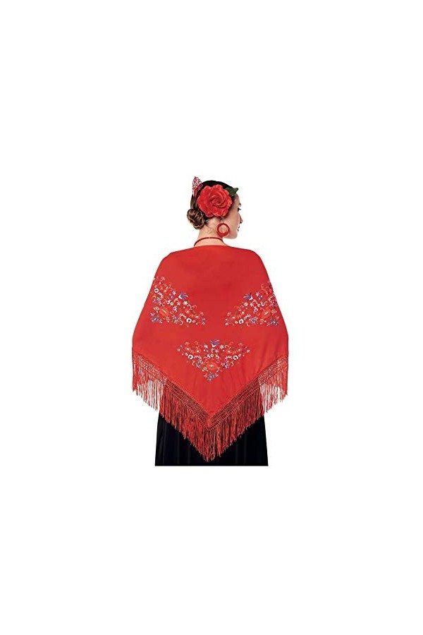 Châle Manille Chulapa Femme 【Taille Adulte 150 x 60 cm 】[Couleur rouge] Costume Chulapa Châle Flamenco Broderie San Isidro