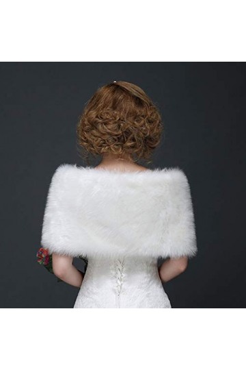 YO-HAPPY Châle en Peluche, Pur Blanc élégant Chaud en Fausse Fourrure châle Mariage Wrap mariée en Peluche Manteau Court fée 