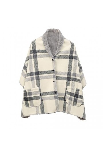 Ousyaah Femme Poncho Polaire Sweat Châle Cape Chaud dhiver avec Bouton et Poche, Portable Shawl Blanket Couverture Plaid à C