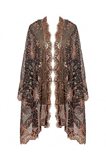 keland Formal Écharpe de Soirée Châle Foulard Cape Boléro Etole 1920 à Paillettes pour Femmes B-Noir & Doré 