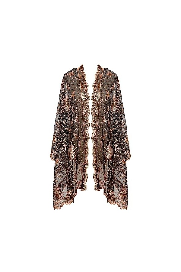 keland Formal Écharpe de Soirée Châle Foulard Cape Boléro Etole 1920 à Paillettes pour Femmes B-Noir & Doré 